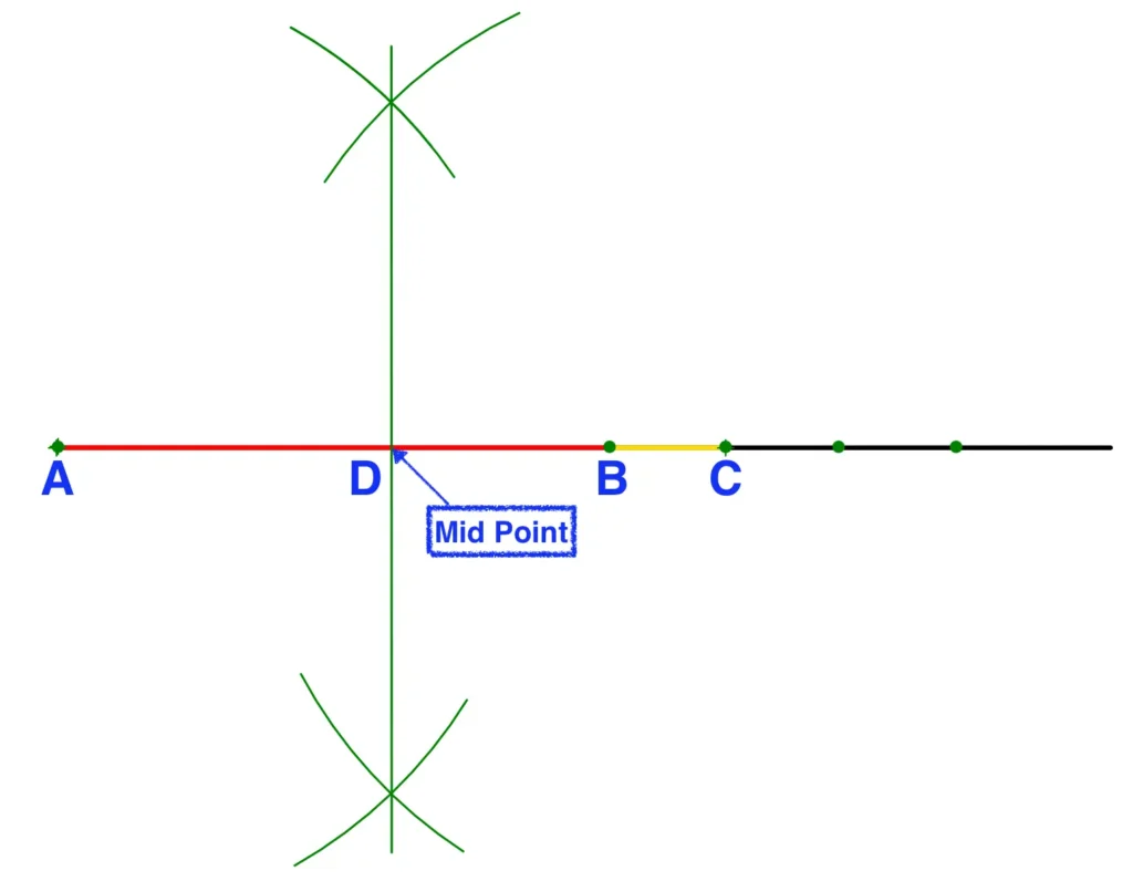 Mid point of a line segment by perpendicular bisector method